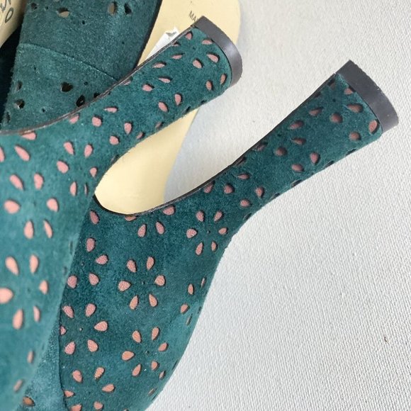 Brand NEW Hale Bob Emerald Green Leather Laser Cut MAry JAne High Heels 9.5M - Picture 7 of 7